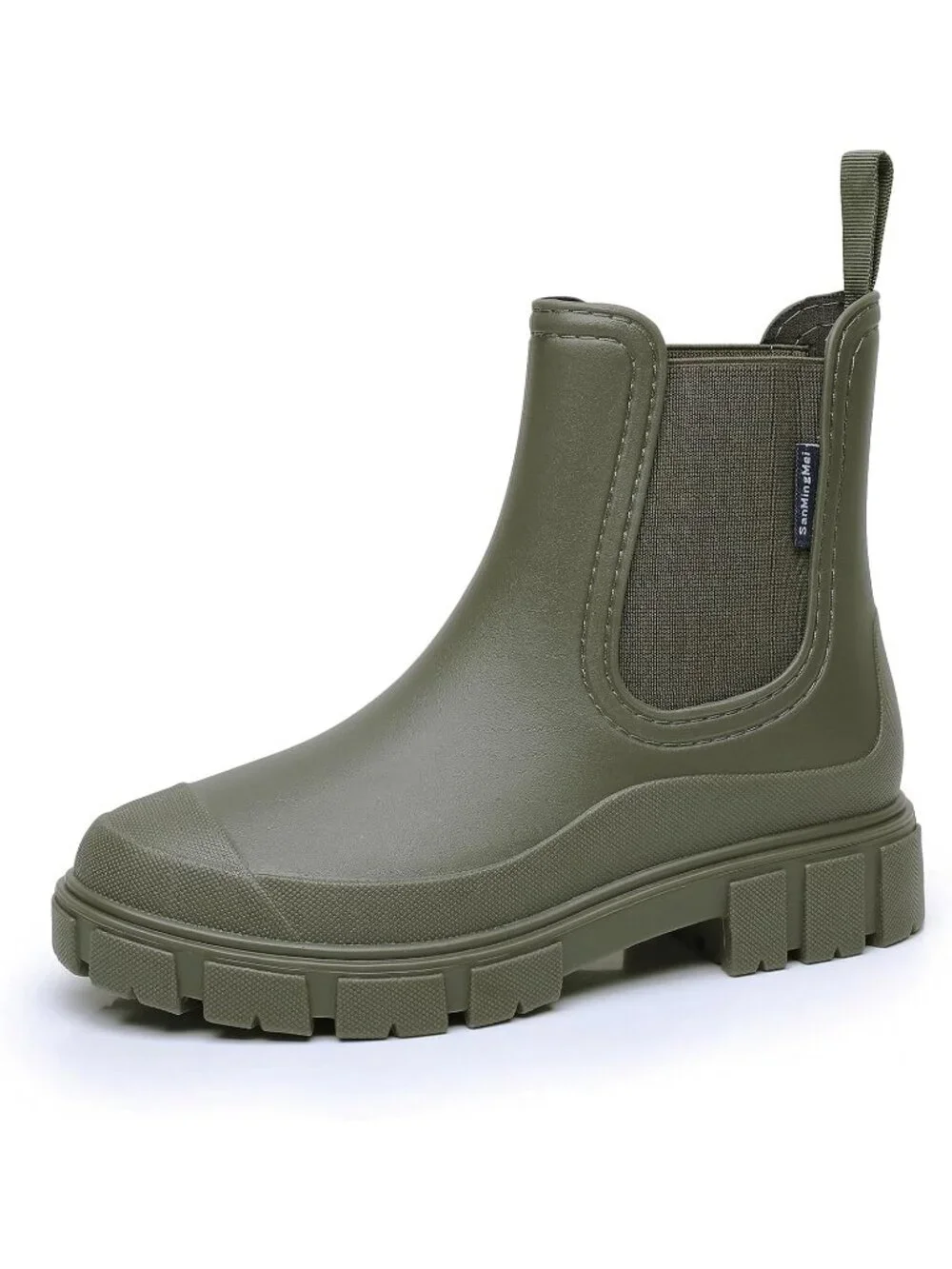 Women's Green Waterproof Slip-Resistant Rubber Short Ankle Chelsea rain Boots